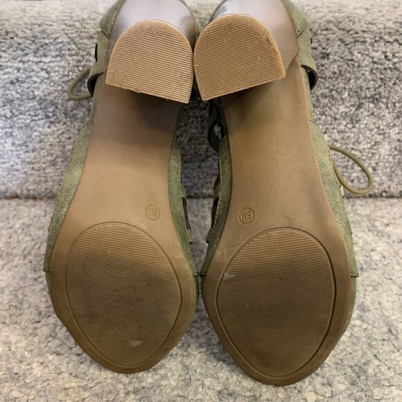 G by Guess Green Peep-Toe Booties Cut-Out Lace Up Women's Size 8 - Picture 7 of 9